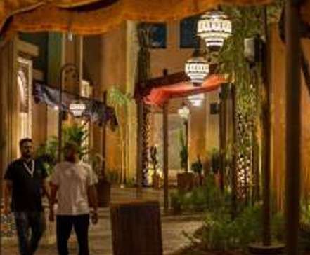 Market street with lanterns and vertical planting