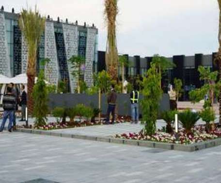 Planted entrance plaza on opening day